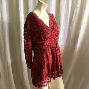 Red Lace Wrap Front Peplum Blouse Womens Size 14